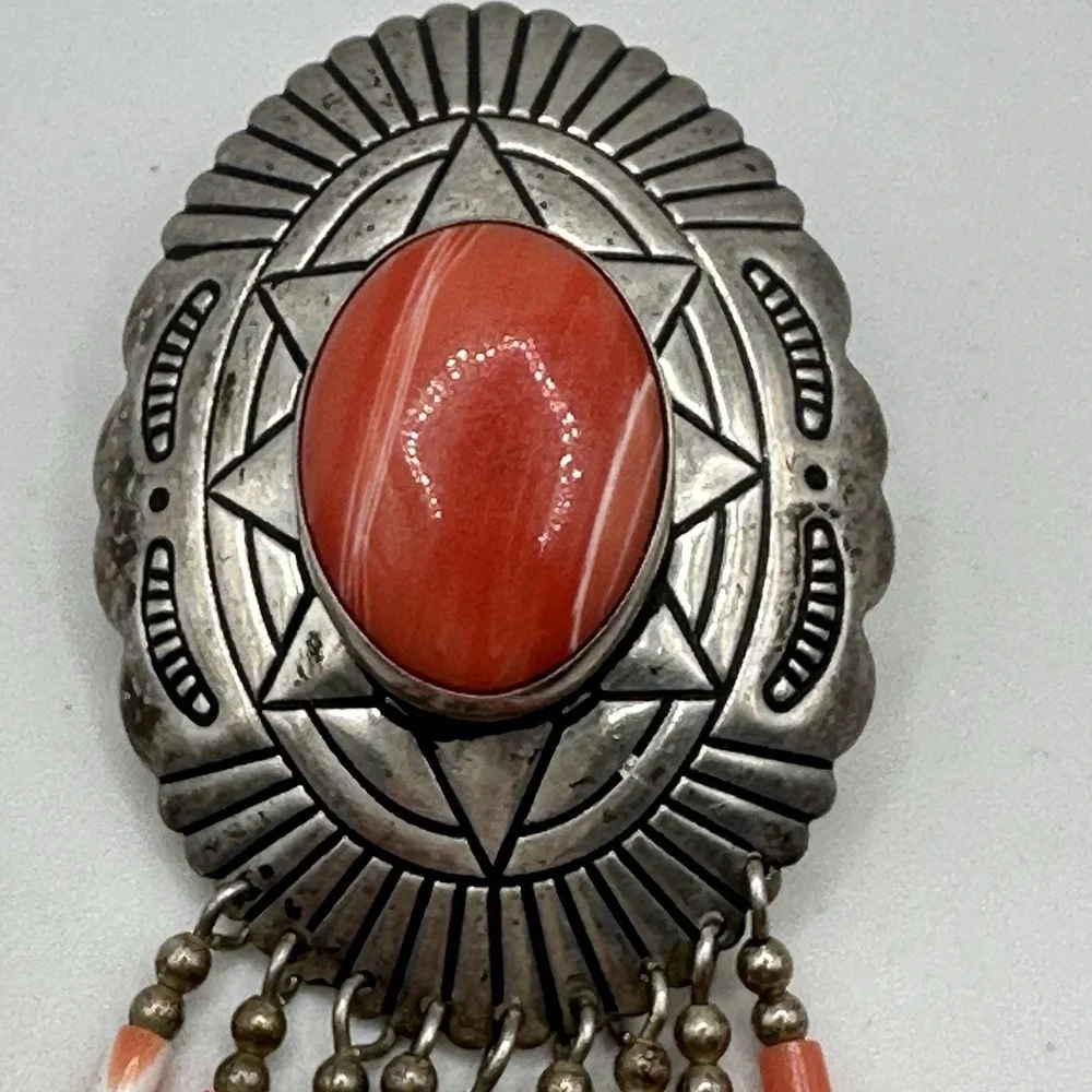 Navajo Sterling Silver Coral Dangle Earrings TK Emerson Southwestern Pierced 3